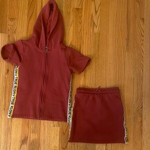 True Religion Girls Maroon Two-Piece Hoodie & Skirt Set with Side logo trim